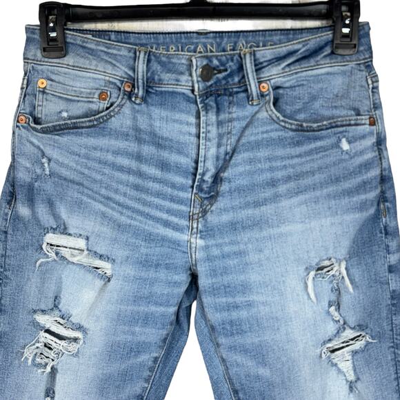 American Eagle SZ 30x32 (28x30) Athletic Mens Jeans Distressed Airflex+ Zip-Fly - Picture 2 of 12